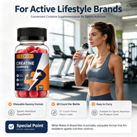 Gummies de créatine : Complément nutritionnel sportif pour la croissance musculaire et l'énergie – 60 unités, véganes, marque privée, fabrication OEM/ODM