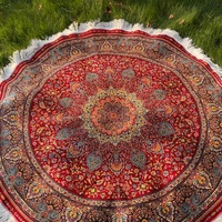 Tapis rond rouge persan à motif floral, tissé à la machine, en modal, avec franges, 150 cm, décoration de chambre, vente en gros