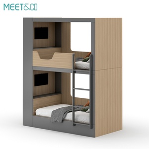 Lits superposés en bois modernes pour 2 à 4 personnes, lits-capsules avec cloison de séparation pour auberges, hôtels, écoles, hôpitaux, appartements - Product Image 2