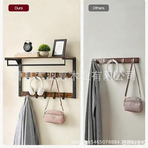 <b>Wood</b> And Iron Combination Wall Mounted <b>Coat</b> Rack With <b>Hooks</b> For Home Entryway Storage And Clothing Organizer - Product Image 2