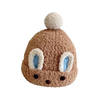 Chapeau en laine tricoté jacquard à boutons, motif petit ours mignon, chaud et protecteur pour les oreilles, pour garçons, filles, bébés, enfants, automne-hiver