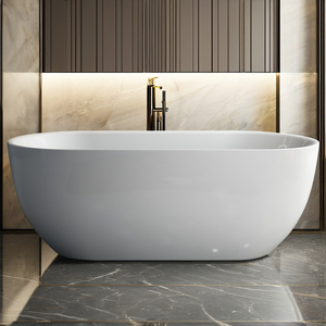 Baignoire en acrylique autoportante de luxe de 1.5m avec drainage au sol et débordement latéral pour salles de bain spa haut de gamme - Product Image 3