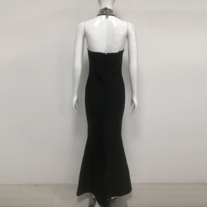 Abito lungo da sera nero elegante a sirena con perle personalizzate, vestito da ballo aderente, <span class=keywords><strong>abbigliamento</strong></span> da festa da donna, produttore - Product Image 4