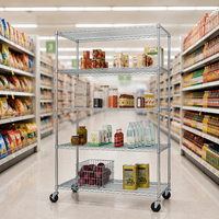 Étagères de supermarché, rayonnages de garage chromés argentés, unité de rangement de garage, rayonnage métallique en fil de fer, étagère en fil de fer avec roulettes
