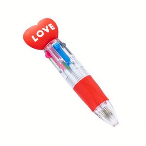 1.0Mm Cute Mini Cartoon Heart Plastic 4-In-1 Push-Button Ballpoint <b>Pen</b> for Highlight Key Points - Product Image 2