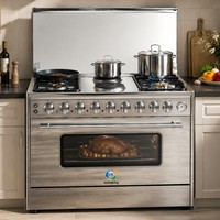 Cuisinière autonome 4 brûleurs gaz et 2 électriques avec four 120L grande capacité en acier inoxydable pour usage commercial et domestique