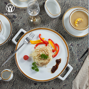 Vajilla de Cerámica de Alta Calidad con Borde Amarillo Tierra Pintado a Mano, Nuevo Diseño para Restaurante - Product Image 3