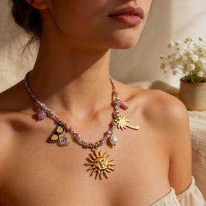 Stainless Steel Sun Charm Necklace With Palm Tree And Sunglasses Pendant For Women Leisure Fashion Jewelry - Product Image 3