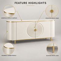 WYRAX Hotel Esszimmer-Sideboard Anrichte mit Skulpturaler Front Abgerundeten Ecken Geschlossenem Stauraum und Schmalen Goldenen Beinen