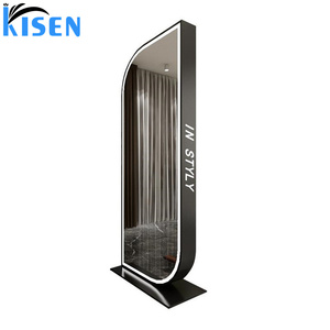 Mueble de exhibición de acero inoxidable KISEN para salón, mesa de tocador y consola con espejo de doble cara para uso en barberías - Product Image 5