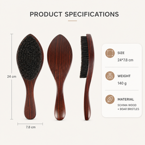 Brosse à cheveux en bois de Schima avec logo personnalisé, brosse à barbe incurvée à long manche pour hommes, brosse de coiffure pour barbier, 360 Wave - Product Image 4