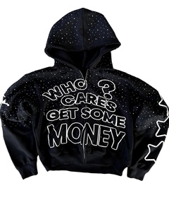Sweat à capuche tendance streetwear européen et américain, imprimé 3D en mousse, coupe oversize Y2K, style hip-hop décontracté, unisexe, avec strass, pour le sport - Product Image 1