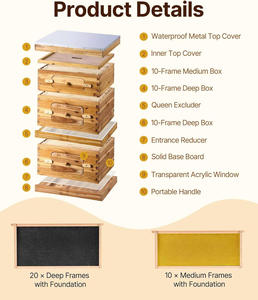 Kit de démarrage pour ruche à 10 cadres en bois de <span class=keywords><strong>sapin</strong></span> enduit de cire d'abeille, type autoportant, qualité alimentaire, style vintage, design pliable - Product Image 3