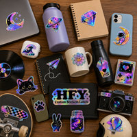 Autocollants holographiques personnalisés, étiquettes en vinyle découpées au laser, adhésifs imperméables, logo personnalisé imprimé, autocollants décoratifs brillants