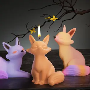 Hot Selling 3D Animal Silicone Mold For Candles Gypsum Wax Making DIY Wolf Candles Mold Decoration Fox Silicone Candle Molds