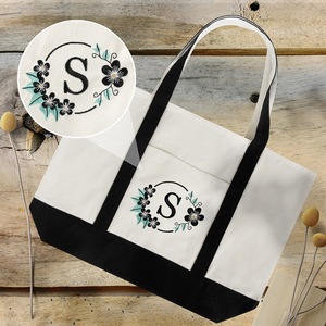 DIY Blank Canvas Tote Bag Pure Cotton Two-tone Shoulder Bag Customizable Storage Bag Casual Style Black And Off White - Product Image 1