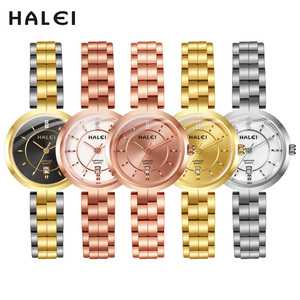 HALEI Women's New Original Quartz Watch Rose Gold Alloy Case Stainless Steel Bracelet Analog Dial <b>Calendar</b> Display Wholesale - Product Image 6