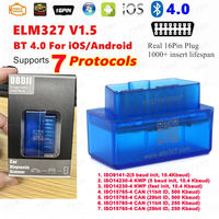 Pemindai mobil ELM327, V1.5 Bluetooth OBD2 ELM 327 V1.5 bekerja pada Android IOS alat diagnostik mobil OBD II pembaca kode