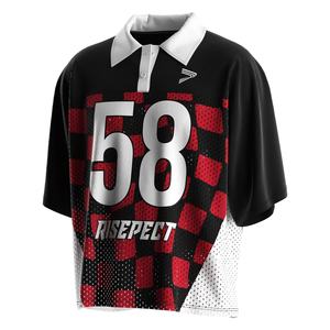 Jersey Retro Transpirable con Cuello Polo y Costuras de Malla para Hombre, con Diseño de Franjas en Contraste de Fútbol Americano - Product Image 1