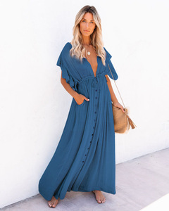 Robes de plage de maternité Sexy d'été, vêtements de <span class=keywords><strong>grossesse</strong></span> décontractés à manches courtes <span class=keywords><strong>pour</strong></span> femmes enceintes, vêtements longs à la mode <span class=keywords><strong>pour</strong></span> femmes - Product Image 5