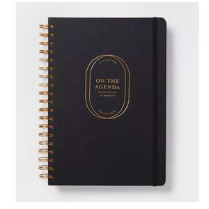 Impresión de logotipo personalizado planificador de alambre doble cuero negro estampado en oro A5 Juego de Cuaderno banda elástica encuadernación de hojas sueltas encuadernado en espiral - Product Image 1