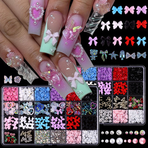 Decorazioni per Unghie 3D a 24 Scomparti, Perle Colorate, Strass, Fiori <span class=keywords><strong>Rosa</strong></span>, Camelia, Fiocchi Misti per Nail Art - Product Image 4