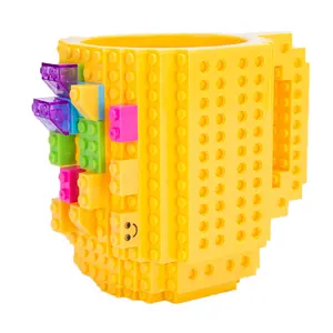 Feiyou Grosir Promosi Murah DIY Build-On Bata Plastik Blok Bangunan Lucu Lego Kopi Mug Cangkir Teh Mug untuk Hadiah Anak-anak