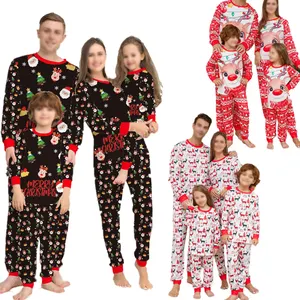 Nuevos conjuntos de pijamas de Navidad personalizado con estampado de algodón para adultos, ropa de bebé para niños, pijamas de Navidad familiares a juego