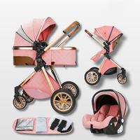 Poussette 3 en 1 de luxe pour bébé avec siège auto, utilisation en voyage, poussette pour bébé avec siège auto de sécurité pour bébé, cadre entièrement en alliage d'aluminium