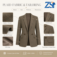 Blazer sur mesure Zesheng pour femme, à carreaux, manches longues, col cranté, veste de costume, style preppy, pour le travail