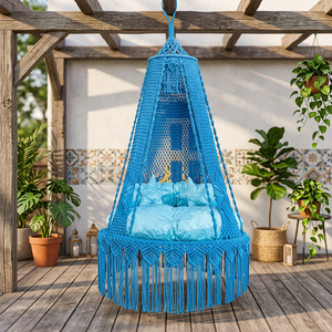 Handmade Cotton Coastal Style <b>Patio</b> <b>Swing</b> Chair Hanging Hammock Seat Canopy Fringe Custom Design Non-Waterproof Cushion Outdoor - Product Image 2