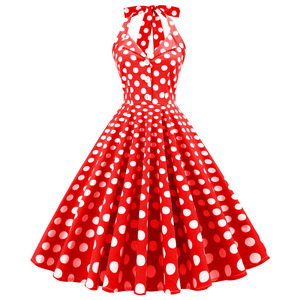 Vestido Halter sin Mangas con Estampado de Puntos, Estilo Casual, Largo, Vintage, a la Moda - Product Image 4