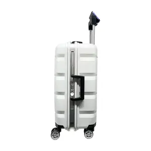 Mala de carrinho para viagem, mala de carrinho pp durável, rolante, concha dura, conjunto de bagagem de mão com suporte de copo da frente, laptop móvel