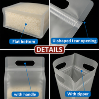 Sacs de rangement alimentaire en plastique transparent givré à fond plat avec fermeture éclair, sacs d'emballage transparents pour pop-corn avec poignée, vente en gros