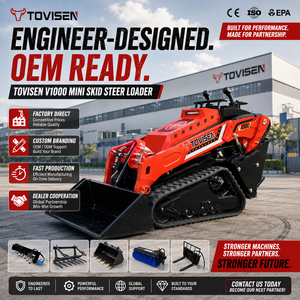 Minicargadora de orugas TOVISEN V1000 con motor Kubota EPA, pequeña cargadora compacta para trituración forestal, construcción y excavación de zanjas agrícolas - Product Image 1