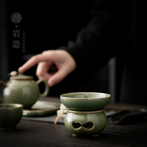 Ceramic Tea <b>Strainer</b> Celadon Green Round Kung Fu Tea Set Accessory Filter <b>Mesh</b> Infuser Without Lid Afternoon Tea Use - Product Image 2