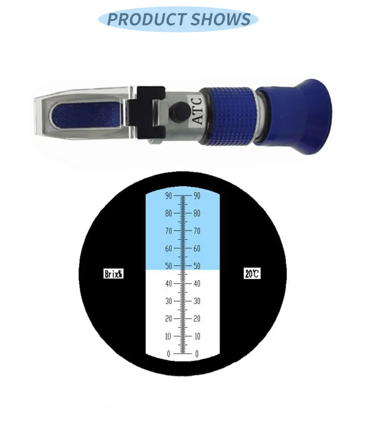 Brix Refractometer 0-90% RHB-90ATC เครื่องดื่มอาหารน้ำตาลออปติคอลสไตล์อลูมิเนียมบริสุทธิ์