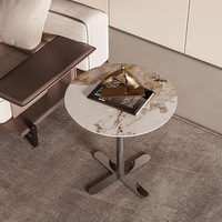 Mesa de Centro Redonda Moderna, Ecológica y Duradera, con Tablero de Piedra Sinterizada y Base de Acero Resistente para Salas de Estar Pequeñas