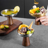 Gobelet à crème glacée en bois avec logo personnalisé 250 ml 304 Acier inoxydable Gobelets à dessert Gobelet à crème glacée personnalisé