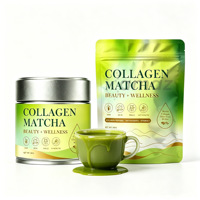 Amaz OEM Matcha Collagen Peptides Powder Supplement, Poudre de thé vert Matcha cérémonial avec poudre de peptides de collagène