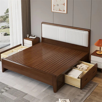 Cadre de lit en bois massif de haute qualité avec tiroirs de rangement, design simple pour la maison et l'hôtel, lit en bois d'hévéa taille King ou Queen