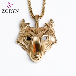 Pendentif Tête de Loup Viking Plaqué Or, Mythologie Nordique Odin Fenrir, Protection Runic, Bijoux de Mode en Acier Inoxydable pour Hommes et Femmes - Product Image 1