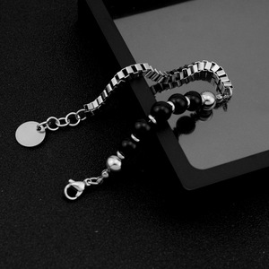 New Popular Design Spliced Black Bead <b>Chain</b> Bracelet <b>Titanium</b> Steel Silver Plated Unisex's Bracelets Simple Jewelry Wholesale - Product Image 4