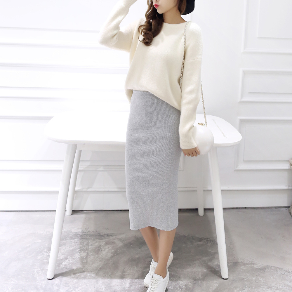 Hot Selling Knit Skirt Autumn Winter Bodycon Skirt Women Stretchable Split Mid Calf Slim Pencil Skirts For Women