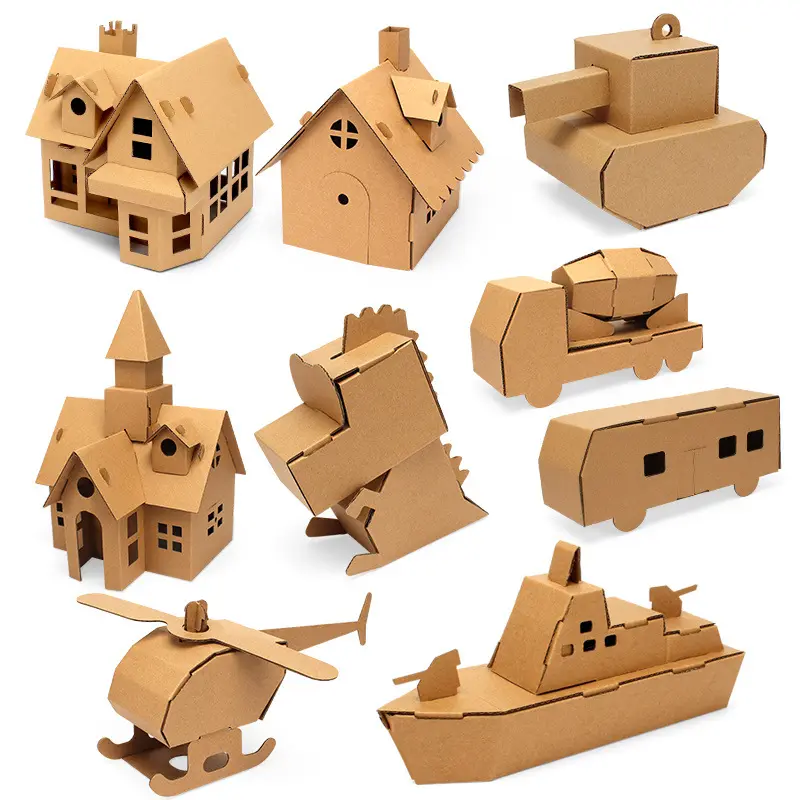 Färbung Karton montiert Schloss Dinosaurier Tank Puzzle Kinder DIY Modell 3D Puzzle Wellpappe Spielzeug Malerei
