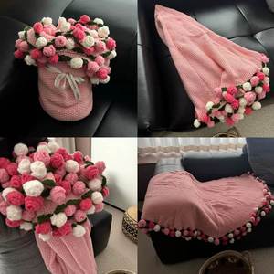 Manta de Lana Tejida a Crochet con Diseño de Rosas Circulares, Hecha a Mano por Gloran OEM/ODM, 120cm, Decoración para el Hogar, Regalo para San Valentín o Cumpleaños - Product Image 1