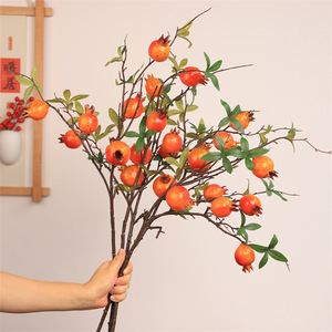 Branche de grenade artificielle Qingyu Chronicle, rouge orangé, pour décoration de bureau, maison et accessoires de mariage - Product Image 1