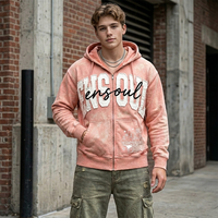 Sweat à capuche zippé surdimensionné en molleton bouclette épais délavé personnalisé, style vintage, avec broderie appliquée écologique, streetwear homme