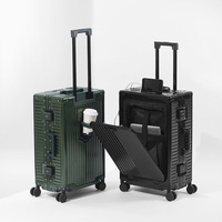 Maleta con Ruedas Giratorias de Aleación de Aluminio y Magnesio, Maleta de 24 Pulgadas con Apertura Frontal, Bolsa para Computadora, Candado TSA, Maleta de Viaje de Negocios