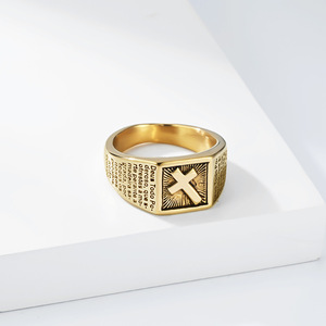 yunnique style retro street fashion script cross <b>ring</b> for men, niche and unique <b>titanium</b> steel non-fading index fin - Product Image 4